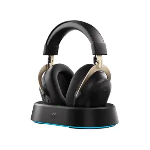 Kufje gaming MCHOSE V9 Turbo Black Gold me 7.1 surround sound, 60mm drivers, tri-mode dhe 250h bateri. Ideale për gaming në Shqipëri.