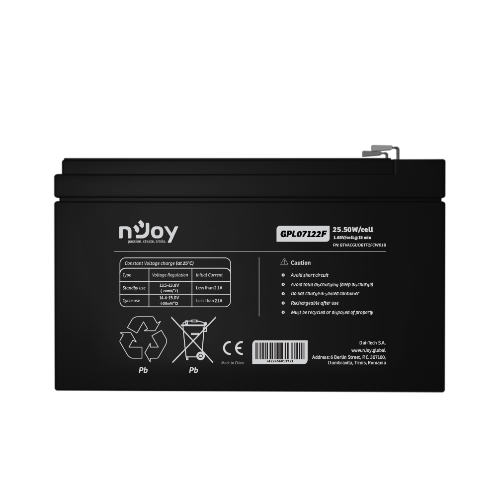 bateri UPS 12V 7Ah nJoy GPL07122F